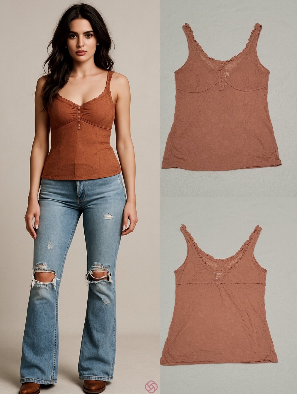 Vintage 90s Charlotte Russe Light Rusty Orange Semi-sheer Floral Ruffle Camisole